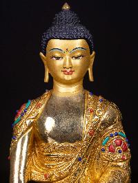 [shakyamuni Buddha], Buddhist Handmade Statue, [full Gold Plated],  [stone Setting], [face Painted]