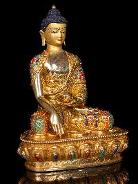 [shakyamuni Buddha], Buddhist Handmade Statue, [full Gold Plated],  [stone Setting], [face Painted]