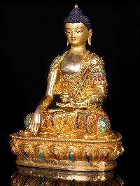 [shakyamuni Buddha], Buddhist Handmade Statue, [full Gold Plated],  [stone Setting], [face Painted]