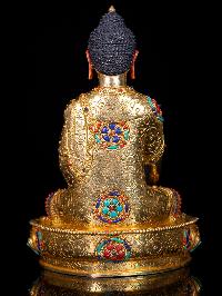 [shakyamuni Buddha], Buddhist Handmade Statue, [full Gold Plated],  [stone Setting], [face Painted]