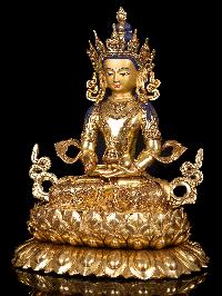 [aparimita] On Double Lotus Base, Buddhist Handmade Statue, [full Gold Plated],  [stone Setting], [face Painted]