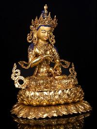 [vajrasattva] On Double Lotus Base, Buddhist Handmade Statue, [full Gold Plated],  [stone Setting], [face Painted]