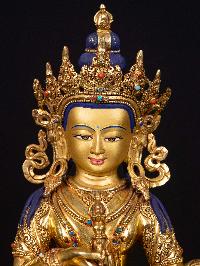 [vajrasattva] On Double Lotus Base, Buddhist Handmade Statue, [full Gold Plated],  [stone Setting], [face Painted]