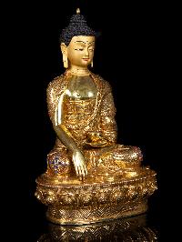 [shakyamuni Buddha], Buddhist Handmade Statue, [full Gold Plated],  [stone Setting], [face Painted]