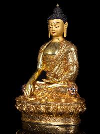 [shakyamuni Buddha], Buddhist Handmade Statue, [full Gold Plated],  [stone Setting], [face Painted]