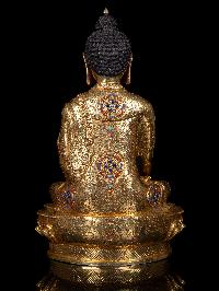 [shakyamuni Buddha], Buddhist Handmade Statue, [full Gold Plated],  [stone Setting], [face Painted]