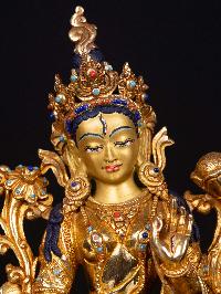 [white Tara], Buddhist Handmade Statue, [full Gold Plated],  [stone Setting], [face Painted]