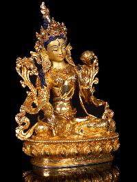 [white Tara], Buddhist Handmade Statue, [full Gold Plated],  [stone Setting], [face Painted]