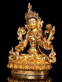 [white Tara], Buddhist Handmade Statue, [full Gold Plated],  [stone Setting], [face Painted]