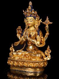 [chenrezig], Buddhist Handmade Statue, [full Gold Plated],  [stone Setting], [face Painted]