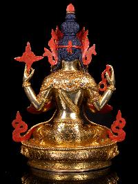 [chenrezig], Buddhist Handmade Statue, [full Gold Plated],  [stone Setting], [face Painted]