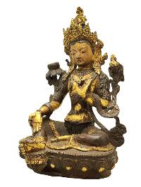 [old Stock] [green Tara], Buddist Handmade Statue,  [partly Gold Plated], [antique Finishing], [face Painted]