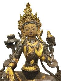 [old Stock] [green Tara], Buddist Handmade Statue,  [partly Gold Plated], [antique Finishing], [face Painted]