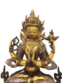 [old Stock] [chenrezig], Buddist Handmade Statue,  [partly Gold Plated], [antique Finishing], [face Painted]