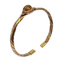 Brass Bracelet With Orange Tiger Eye Stone