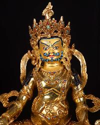 [yellow Jambhala] Buddhist Handmade Statue, [full Gold Plated],[stone Setting], [face Painted]
