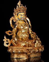 [yellow Jambhala] Buddhist Handmade Statue, [full Gold Plated],[stone Setting], [face Painted]