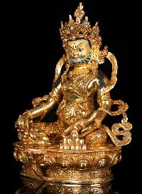 [yellow Jambhala] Buddhist Handmade Statue, [full Gold Plated],[stone Setting], [face Painted]
