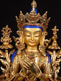 [maitreya Buddha] With Double Base,  Buddhist Handmade Statue, [full Gold Plated],[stone Setting], [face Painted]