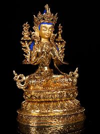 [maitreya Buddha] With Double Base,  Buddhist Handmade Statue, [full Gold Plated],[stone Setting], [face Painted]