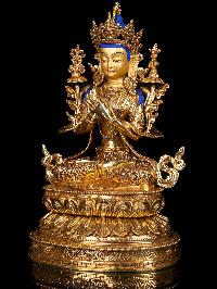 [maitreya Buddha] With Double Base,  Buddhist Handmade Statue, [full Gold Plated],[stone Setting], [face Painted]