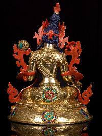 [green Tara] Buddhist Handmade Statue, [full Gold Plated],[stone Setting], [face Painted]