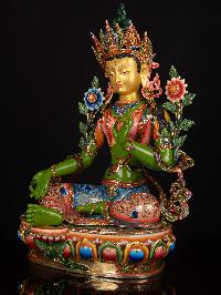 [green Tara] Buddhist Handmade Large Statue, [thangka Color Finishing], [face Painted]