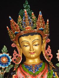 [green Tara] Buddhist Handmade Large Statue, [thangka Color Finishing], [face Painted]