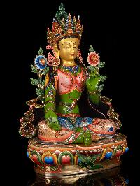 [green Tara] Buddhist Handmade Large Statue, [thangka Color Finishing], [face Painted]