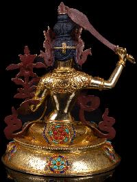 [manjushri] Buddhist Handmade Statue, [full Gold Plated],[stone Setting], [face Painted]