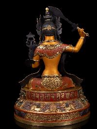 [manjushri] With Double Base, Buddhist Handmade Large Statue, [thangka Color Finishing], [partly Gold Plated], [face Painted]
