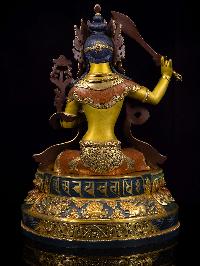 [manjushri] With Double Base,  Buddhist Handmade Large Statue, [thangka Color Finishing], [partly Gold Plated], [face Painted]