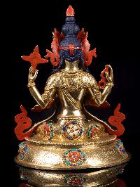 [chenrezig] Buddhist Handmade Statue, [full Gold Plated],[stone Setting], [face Painted]