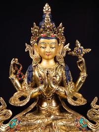 [chenrezig] Buddhist Handmade Statue, [full Gold Plated],[stone Setting], [face Painted]