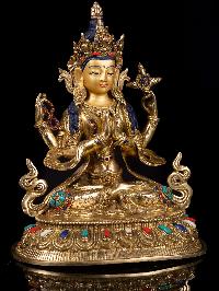 [chenrezig] Buddhist Handmade Statue, [full Gold Plated],[stone Setting], [face Painted]