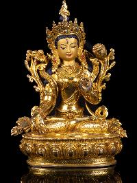 [white Tara] With Throne, Buddhist Handmade Statue, [full Gold Plated],[stone Setting], [face Painted]