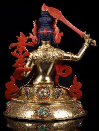 [manjushri] Buddhist Handmade Statue, [full Gold Plated],[stone Setting], [face Painted]