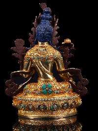 [green Tara] Buddhist Handmade Statue, [full Gold Plated],[stone Setting], [face Painted]