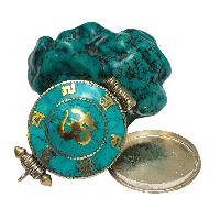 [ghau], Tibetan Box With Omph Design And Om In Center, [stone Setting], [turquoise]
