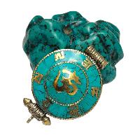 [ghau], Tibetan Box With Omph Design And Om In Center, [stone Setting], [turquoise]