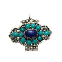[ghau], Tibetan Box With [stone Setting], [lapis] In Center, [turquorise]