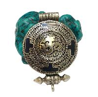 [ghau], Tibetan Box With [om Hindu], [stone Setting], [lapis]