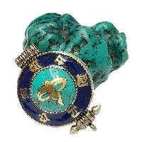 [ghau], Tibetan Box With Omph Design And, [buddha Eye] In Center, [stone Setting], [lapis], [turquoise]