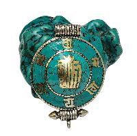 [ghau], Tibetan Box With Omph  Design And [kalachakra] In Center, [stone Setting], [turquoise]
