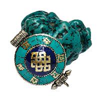 [ghau], Tibetan Box With Omph Design And [endless Knot] In Center, [stone Setting], [lapis], [turquoise]