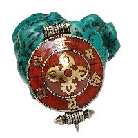 [ghau],tibetan Box With Omph Design And [double Dorje] In Middle, [stone Setting], [coral]