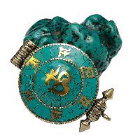 [ghau], Tibetan Box With Omph Design And [om Hindu] In Center, [stone Setting], [turquoise]