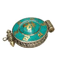 [ghau], Tibetan Box With Omph Design And [om Hindu] In Center, [stone Setting], [turquoise]