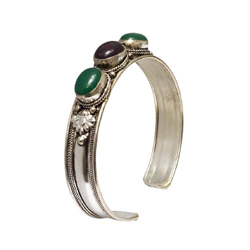 [metal Bracelet], With [stone Setting], [green Onyx], [amethyst],