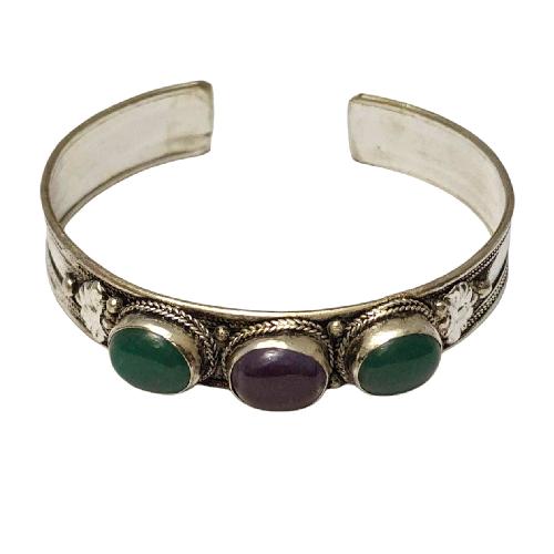 [metal Bracelet], With [stone Setting], [green Onyx], [amethyst],